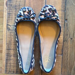 Tory Burch Animal Print Flats with Black Accents